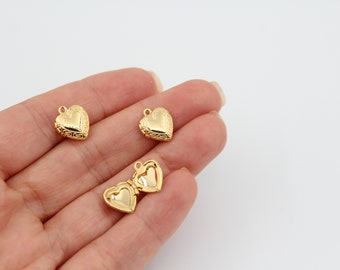 10X13MM 24K Shiny Gold Plated Heart Locket Pendant, Vintage Style Antique Charm, Opening Heart Charm, Love Charms , Tiny Heart Charm, GLD072