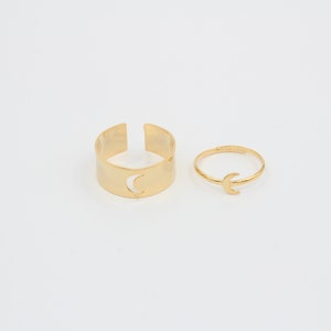 24K Shiny Gold Plated Couple Rings, Adjustable Moon Rings, Love Rings, Couple Ring, Moon Rings, YZK012