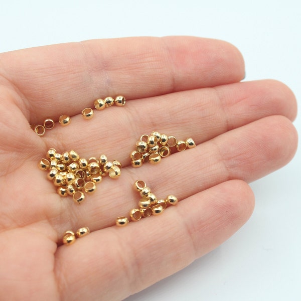 50Pcs 3MM 24K Shiny Gold Crimp Beads, Crimp Covers, Tiny Crimps, Gold Plated Jewelry Findings, Stopper Beads, Gold Plated Supplies, FND019