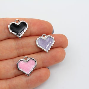 16X17MM Rhodium Plated Heart Pendants, Little Heart Charms, Enameled Heart Pendants, Necklace Charms, RHD035