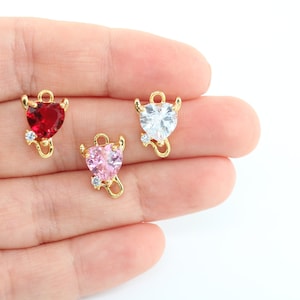 10x14MM 24K Shiny Gold Plated Zircon Devil Heart Pendant , Zircon Devil Charms, Evil Heart Necklace Pendant, Zircon Pave Charms GLD-109