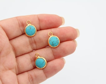 10MM 24K Shiny Gold Plated Covered Turquoise Stone Pendant