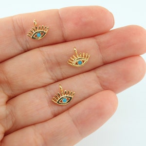 9X10MM 24K Shiny Gold Plated Eye Pendant, Tiny Zircon Eye Charm, Tiny Eye Charm, Gold Plated Eye Pendants, Evil Eye Charms, GLD138