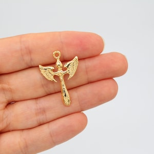 20x30MM 24K Shiny Gold Plated Sword With Wings Pendant , Mikail Sword Charms, Religious Pendant, Gold Plated Charms, GLD468