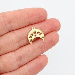 Encantos de las fases de la luna chapados en oro brillante de 14X15MM 24K, colgantes de la luna creciente, collar de la luna, encantos de la luna, encanto de las fases de la luna chapada en oro, GLD476