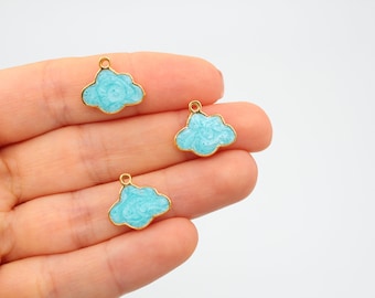 24K Gold Plated Cloud Pendant, Enamel Charm (14x15mm)