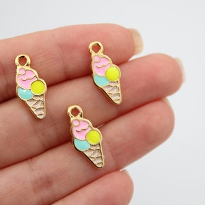 9X20MM 24K Shiny Gold Plated Ice Cream Charms, Ice Cream Charm, Ice Cream Necklace Charms, Enameled Ice Cream Pendant, GLD023