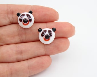 14x19MM Murano Glass Panda Beads, Handmade Panda Charm, Lampwork Panda, Lampwork Beads, Handblown Beads, DIY Necklace, Panda Charm, MRN031