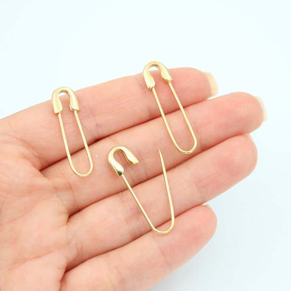 7x30MM 24K Shiny Gold Plated Safety Pin Charm, Safety Pin Pendant, Safety Pin Earrings, Needle Charm, GLD052