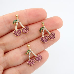 16x22MM 24K Shiny Gold Plated Zircon Cherry Pendant , Zircon Pave Charm, Cubic Zircon Cherry Charms, Earring Charms, GLD-118