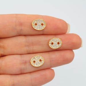 8x11MM 24K Shiny Gold Plated Zircon Button Elips, Elips Button Charms, Zircon Charms, Zircon Elips Pendant  GLD355