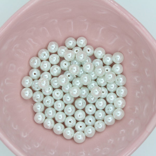 8MM Pearl Beads, White Pearl Beads, Ivory Pearl Beads, Necklace Beads, Round Glass Imitation Pearls, Pearls for Jewelry Making, PEARL8MM