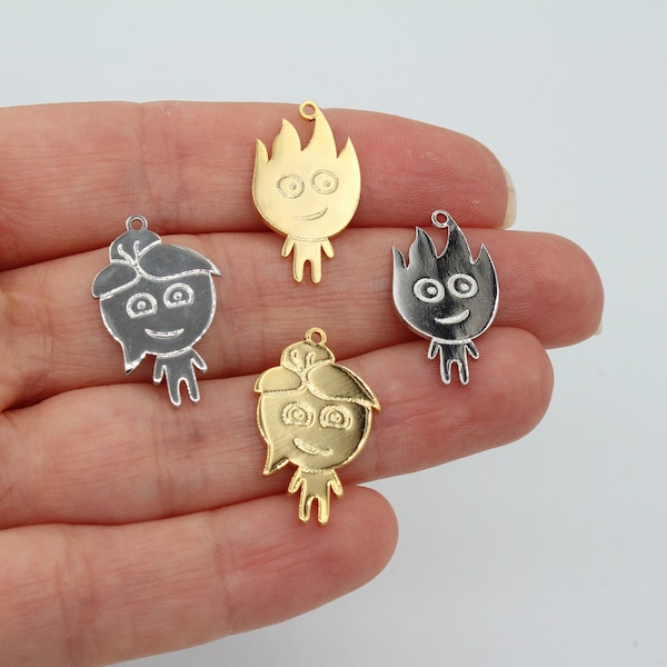 24K Shiny Gold Plated Charm, Rhodium Plated Charm, Fireboy and Watergirl Charm, Best Friend Gift, Couple Necklace, Fire&Water Pendant GLD287