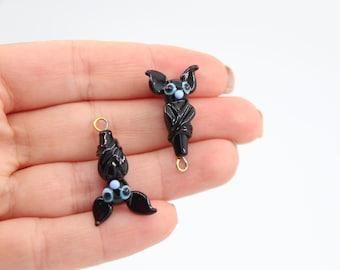 16x26MM Black Murano Bat Glass Beads, Handmade Bat, Lampwork Bat, Halloween Beads, Handblown Beads, DIY Necklace, Murano Bat, MRN004