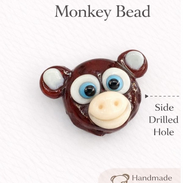 Handmade Murano Glass Monkey Bead, Brown Charm (14x17MM)
