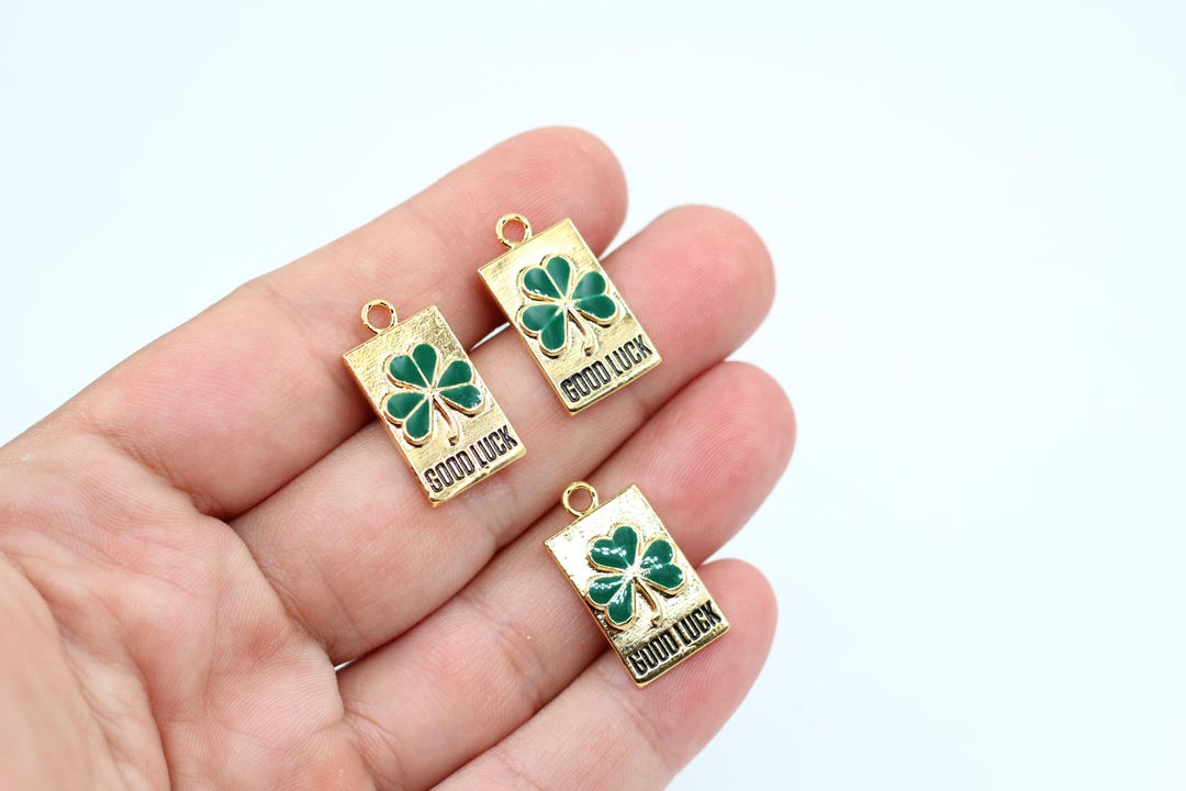 24K Gold Clover Pendant, Enamel Good Luck Charm (13x24mm) - Etsy