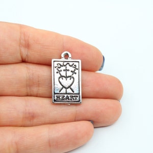 13X23MM Rhodium Plated The Heart Tarot Charms, Zodiac Pendants, Necklace Pendant, Heart Charms, Rhodium Plated Tarot Charm, RHD022
