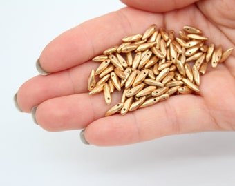 Gold Spear Glass Beads, 2 Hole Jewelry Making (10x5MM)