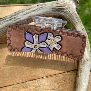 4&quot; Hand Tooled Leather Claw Clip | Genuine Leather Hair Claw Double Sided | Leather Hair Clip Hand Carved | Western Cowgirl Hair Barrette |