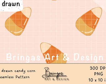 Hand Drawn Candy Corn Seamless Pattern – Digital Download, 10x10 Inches, PNG