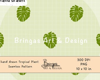 Hand-Drawn Monstera Leaf Pattern – Seamless Tropical Design (Digital Download)