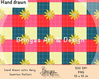 Retro Daisy Seamless Pattern – Digital Download, 10x10 Inches, PNG