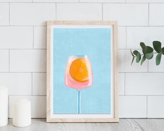 Citrus Pink - Vibrant Pink Drink Art Print with Orange Slice