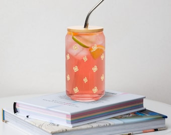 16 oz Flower Daisy Chain patterned glass can