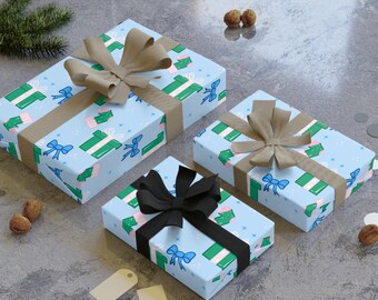 Blue Holiday Presents wrapping paper roll | gift wrap roll
