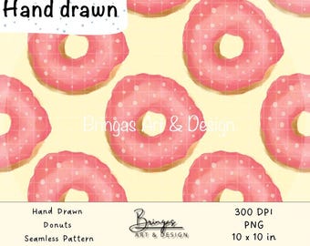 Watercolor Pink Donuts Pattern – 3 Colored Backgrounds - Seamless and Repeatable – Digital Download