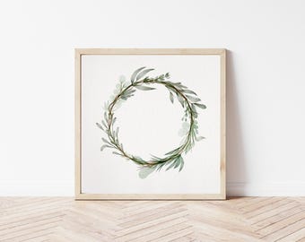 Watercolor Wreath Art Print – Boho Floral Poster – Minimalist Wall Art