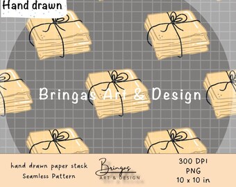 Hand Drawn Paper Stacks Seamless Pattern – Digital Download, 10x10 Inches, PNG