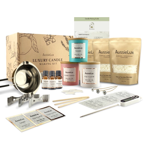 Luxury Soy Candle Making Kit, Natural Soy Candle Wax, Premium Fragrance Oils, Glass Jars and Cotton Wicks,DIY Kit to Make 3 Scented Candles