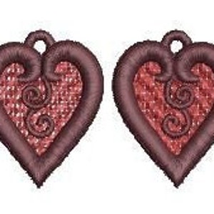 Heart FSL earring design quick stitch just 2 colours