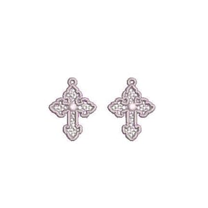 May include: A pair of silver cross earrings with a pearl in the centre of each cross.