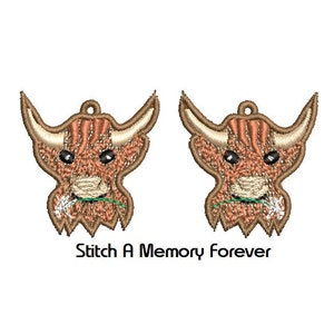 Highland Cow Earrings FSL Embroidery Design