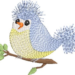 Fluffy Blue Bird Embroidery Design