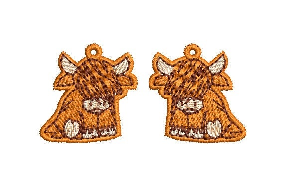 Highland Cow FSl Earring Machine Embroidery Design