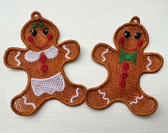 Gingerbread couple and singles  FSL Ornament machine embroidery design