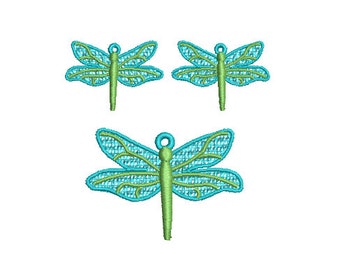 Dragonfly FSl Earrings and pendant charm Machine Embroidery Design