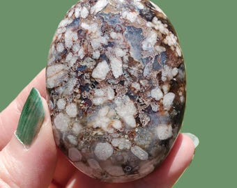 Gray Flower Agate Palm Stone – Growth, Transformation, Manifestation Crystal (FA201)