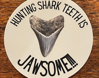 Os dentes do tubarão da caça são Jawsome Adesivo | Etiqueta do dente do tubarão | Megalodonte | Adesivo de tubarão à prova d&#39;água | Decalque fóssil | Decalque de dente de tubarão para carro
