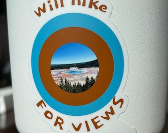 Calcomanía del Parque Nacional de Yellowstone, Gran fuente prismática, Pegatina de senderismo, Pegatina divertida, Calcomanía Caminará por las vistas, Regalo para excursionista