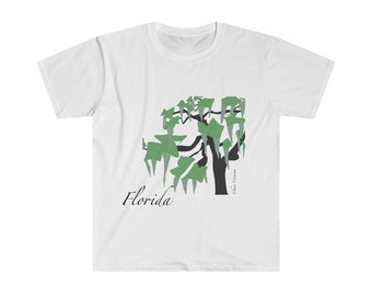 May include: White t-shirt with a green and black illustration of a tree with the word "Florida" printed below the tree.