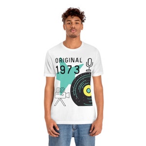 Original 1973 Tee | Vintage | Record | Microphone | Camcorder | Star | Throwback Unisex Jersey Short Sleeve Tee