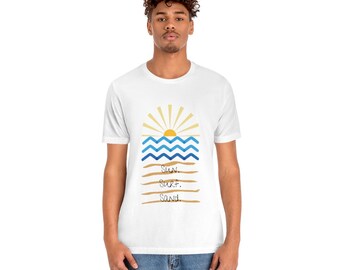 Sun. Surf. Sand. Tee | Beach Shirt | Summer Shirt | Sunset Sunrise Shirt | Ocean Shirt| Vacation Unisex Jersey Short Sleeve Tee
