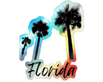 Pegatinas troqueladas holográficas de palmeras de Florida