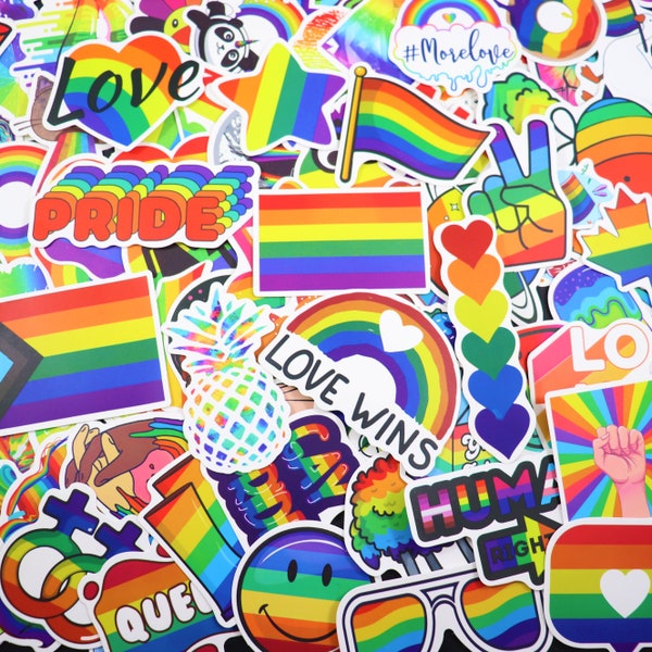 10-100pc Rainbow themed Stickers - Gay Pride LGBTQ Stickers for Laptop, Phone, Tumbler, Journal - Waterproof Vinyl stickers