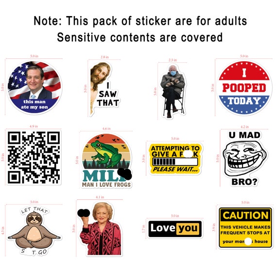 5 Inch Funny Adult Stickers, Large Meme Sticker Pack for Cars