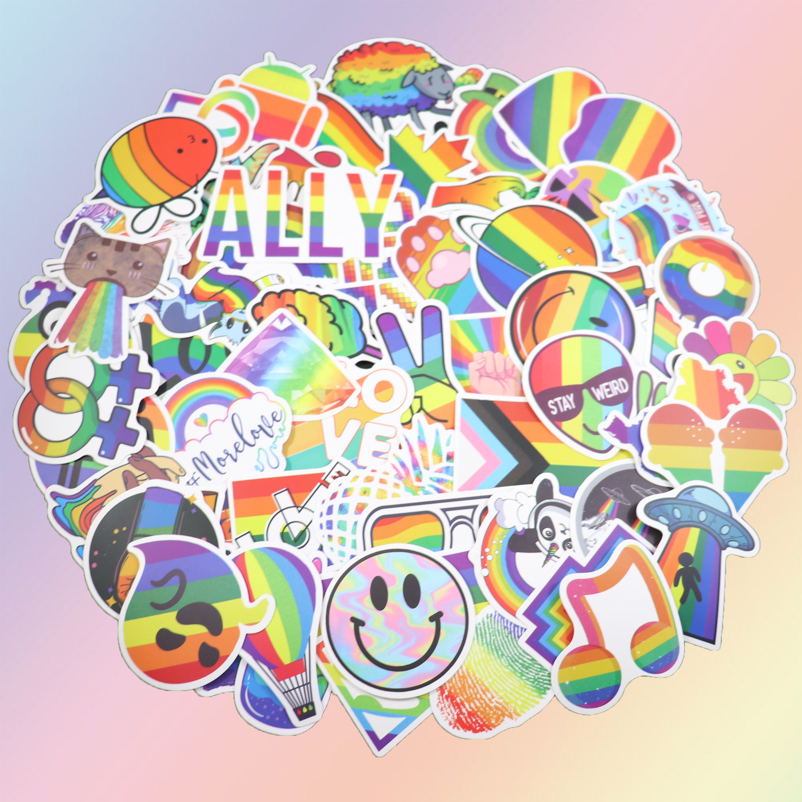 100pcs Gay Pride Stickers,Waterproof Rainbow Vinyl Stickers for LGBTQ  Colorful Rainbow Decal Stickers for Laptop Water Bottle Phone Case